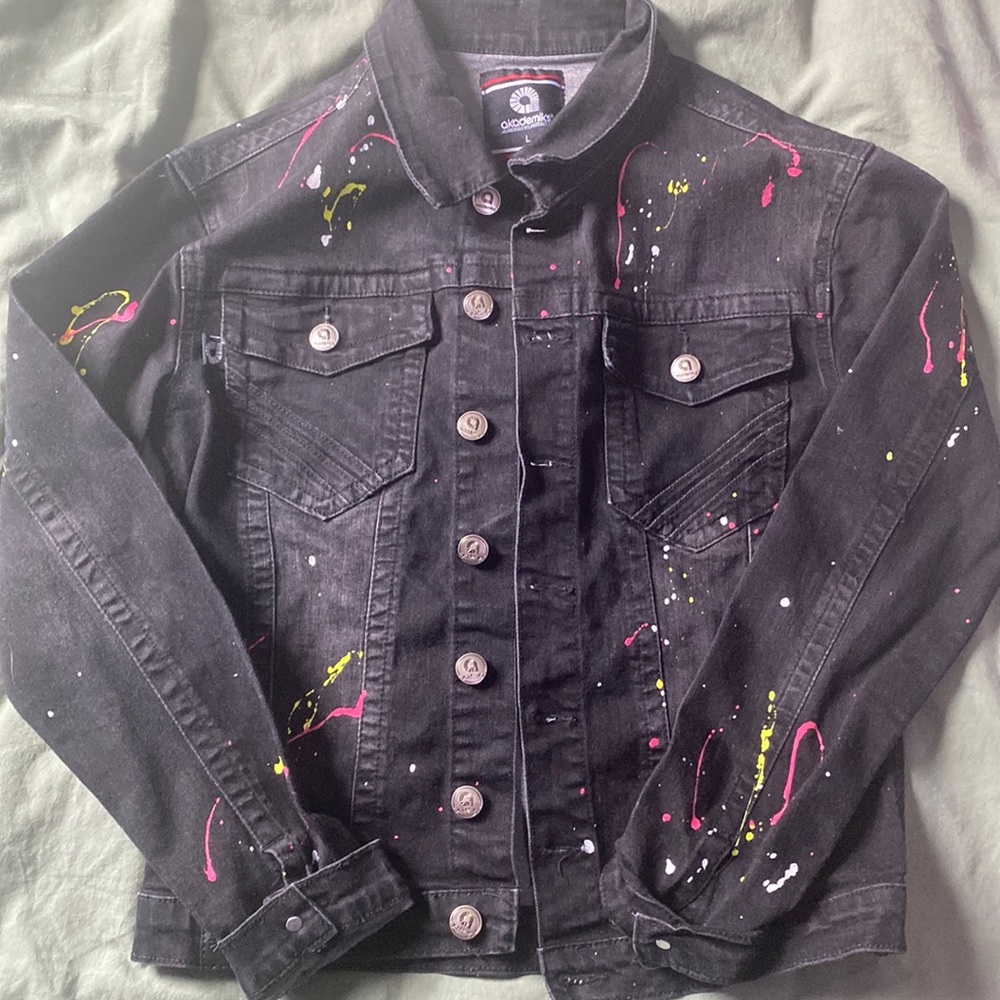 Black denim neon splattered jean jacket